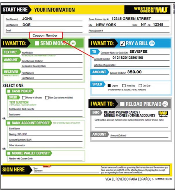 Western Union Quick Pay Instructions for International F/M/J Visas (Send Money/Pay a Bill Form)