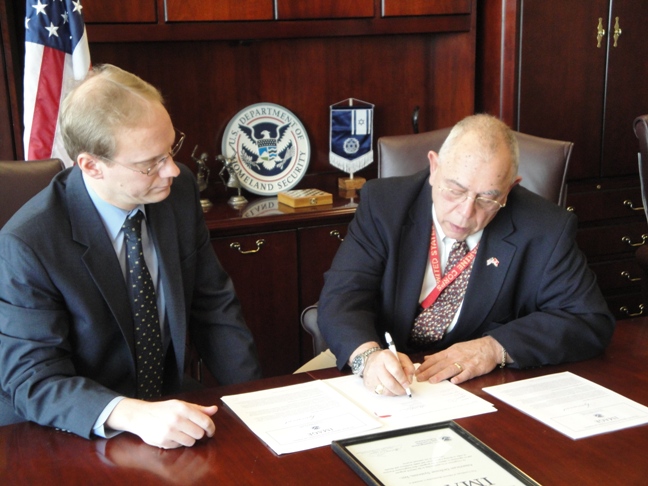 American Defense Systems, Inc., (ADSI) in Hicksville, NY, officially became a member of ICE's Mutual Agreement between Government and Employers (IMAGE) at the pictured signing ceremony on Wednesday.