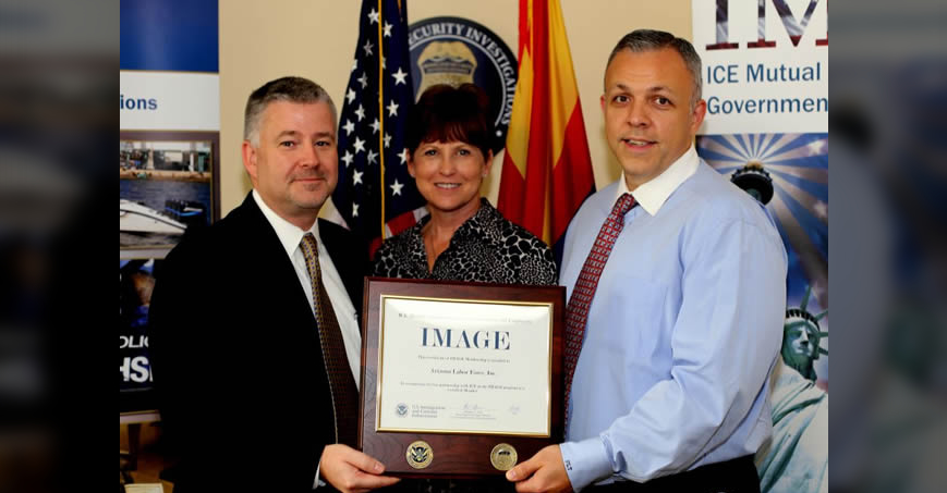   HSI Phoenix's Special Agent in Charge Matt Allen (left) with representatives from Arizona Labor Force  