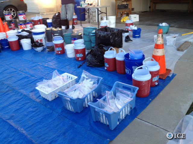 Drug manufacturing equipment and chemicals seized by HSI at Los Angeles-area meth lab