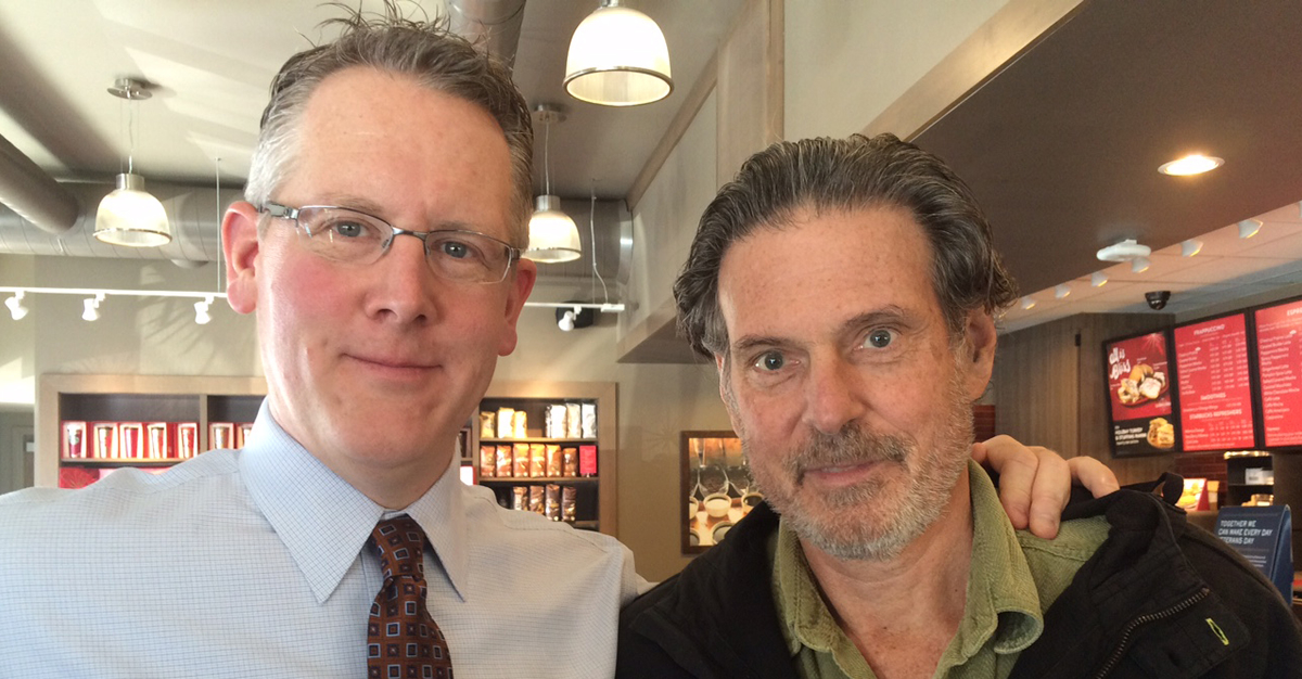 SA Brian Andersen (left) with Jon Kramer at a local coffee shop in Massachusetts.