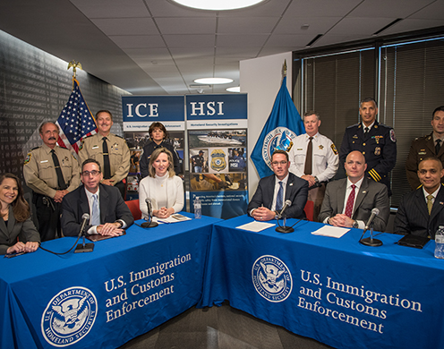 ICE HSI Acting EAD Derek Benner hosts law enforcement officials at a briefing at ICE’s Cyber Crimes Center to discuss the enforcement actions that will support the President’s Opioid Response Initiative and strategies to support opioid and fentanyl supply reduction efforts.